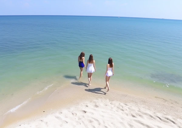 Serenity by the Shore: Three Friends Embrace Tranquility