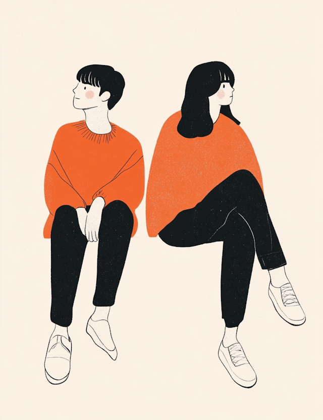 Two Figures in Orange and Black