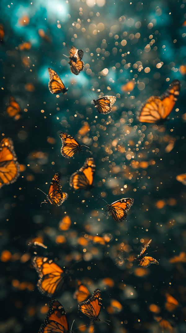 Monarch Butterflies in Sunlit Reflection