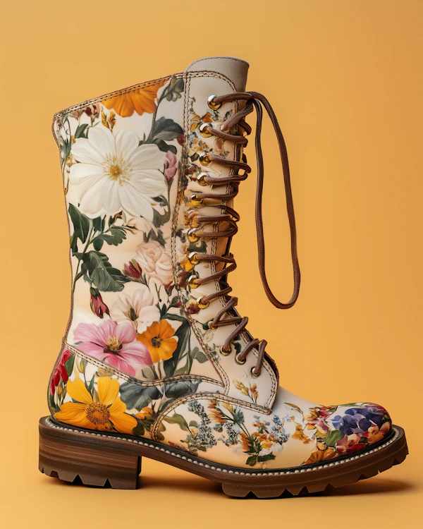Floral Boot Against Yellow Background