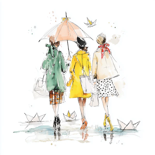 Women Shopping in Rain
