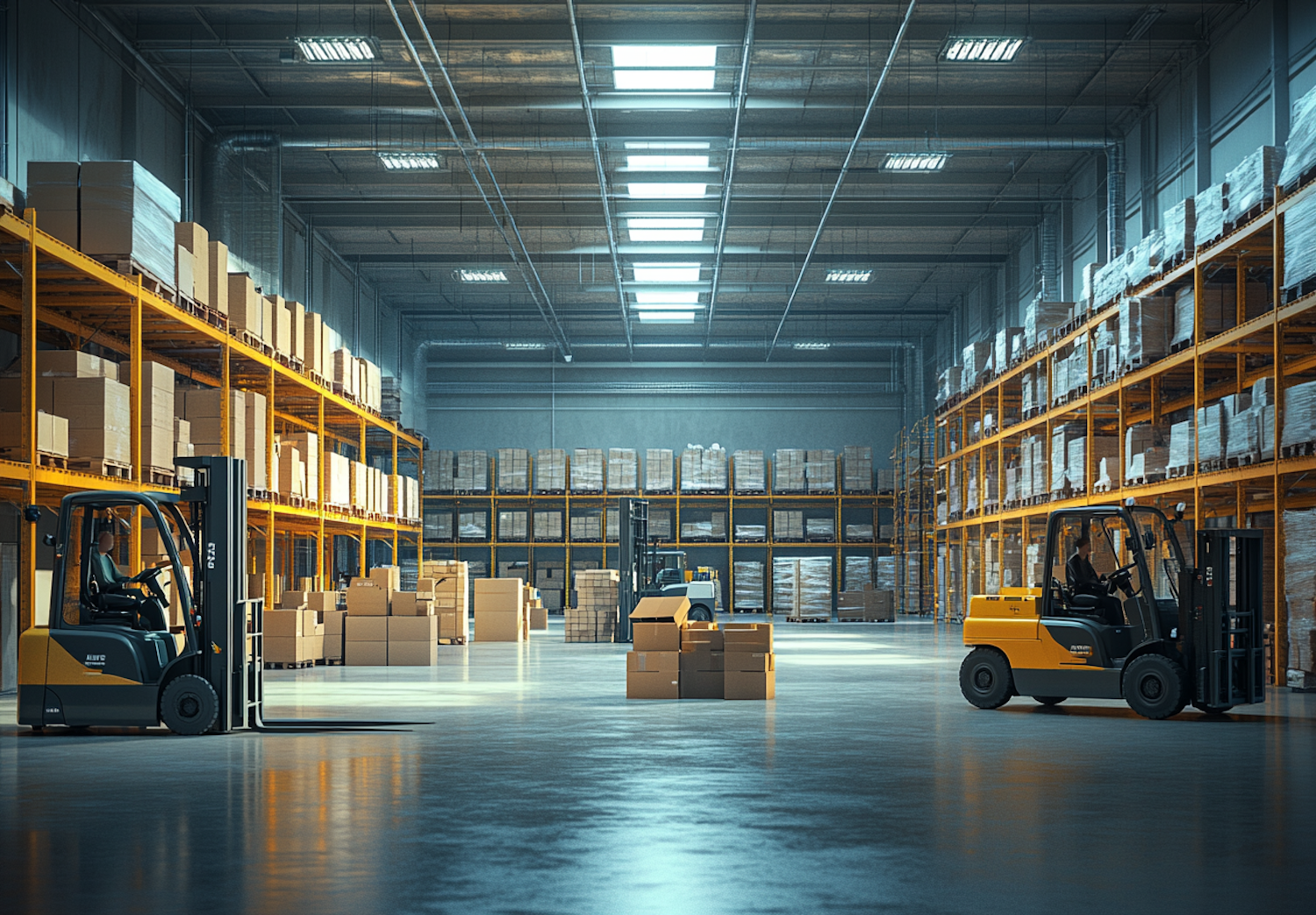 Organized Industrial Warehouse with Forklifts