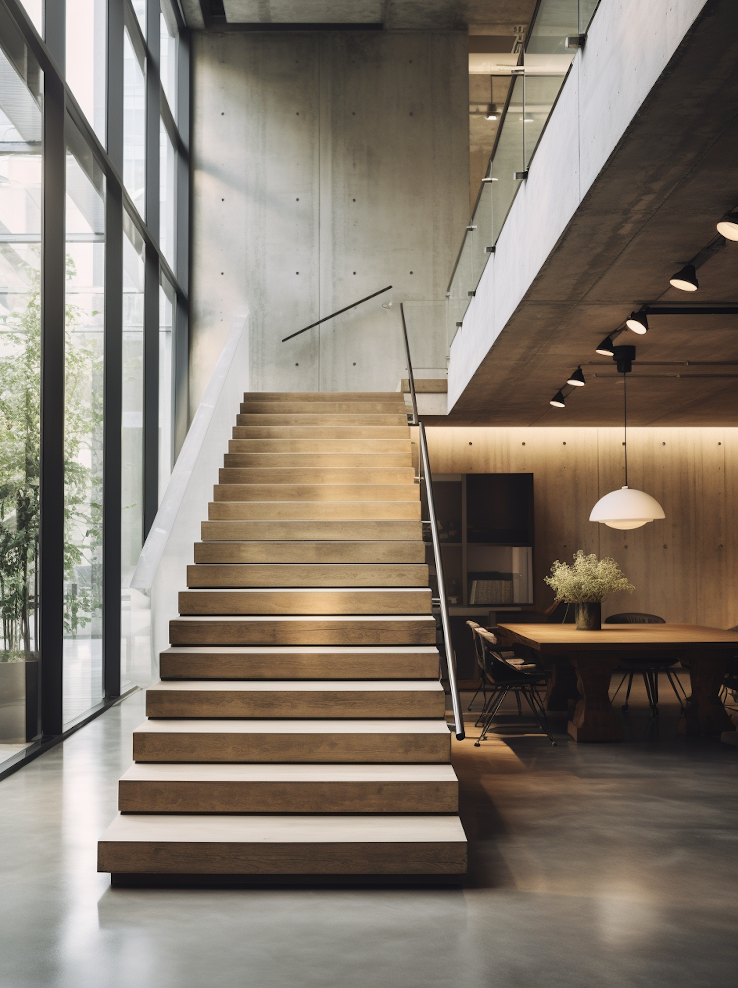 Contemporary Minimalist Staircase with Industrial Accents