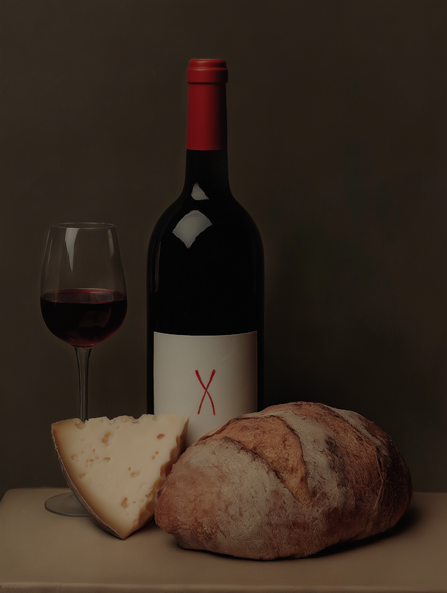 Still Life with Wine and Cheese