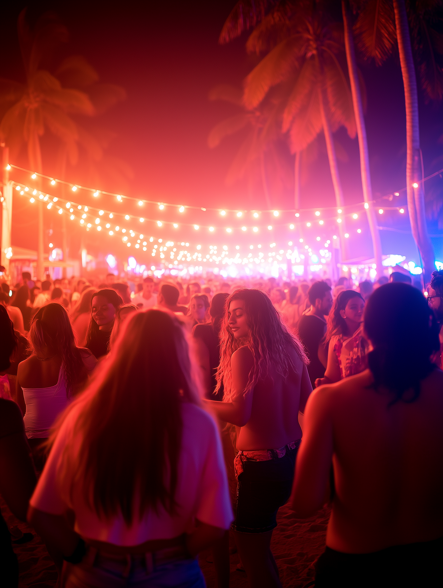 Lively Beach Party at Night