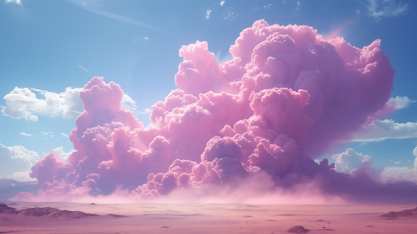 Surreal Pink Cloudscape over Desert Terrain