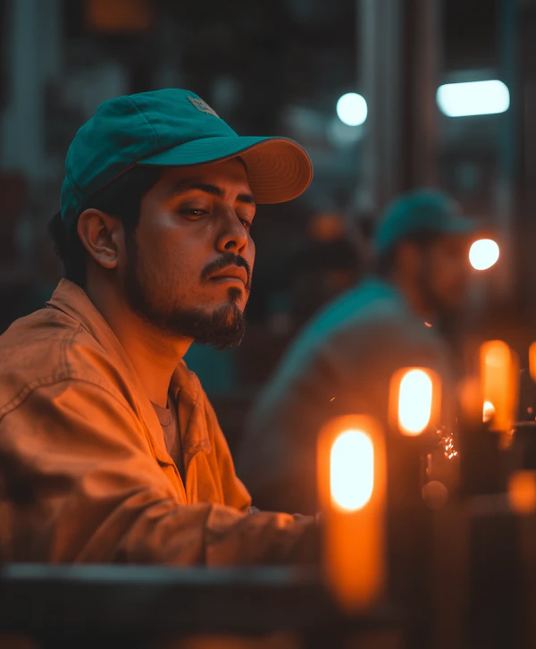 Contemplative Man in Warm Lighting