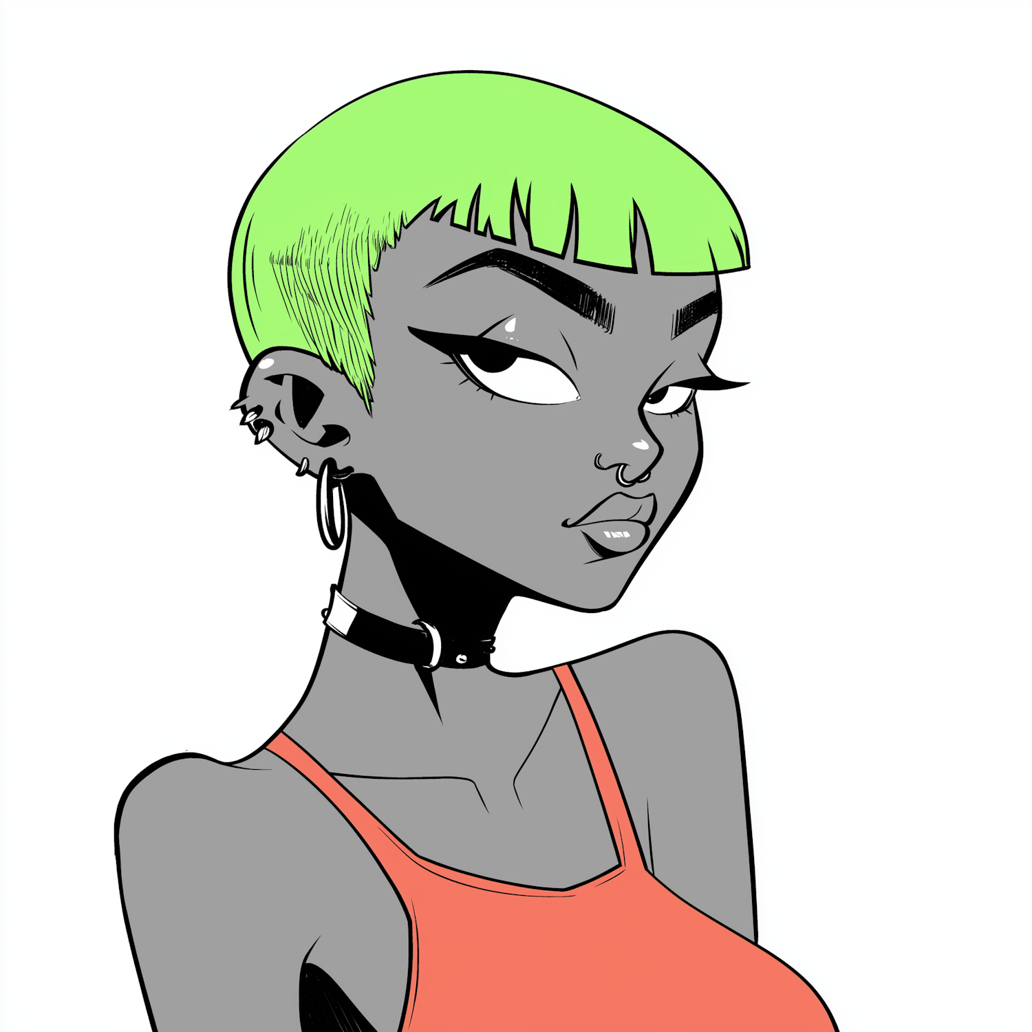 Stylized Portrait with Green Hair