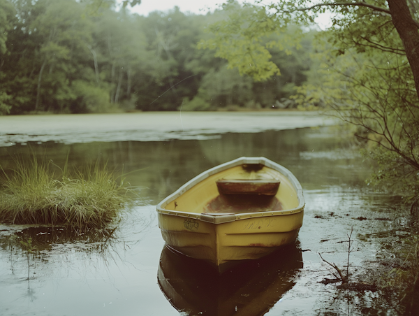 Old Yellow Boat on Tranquil Water