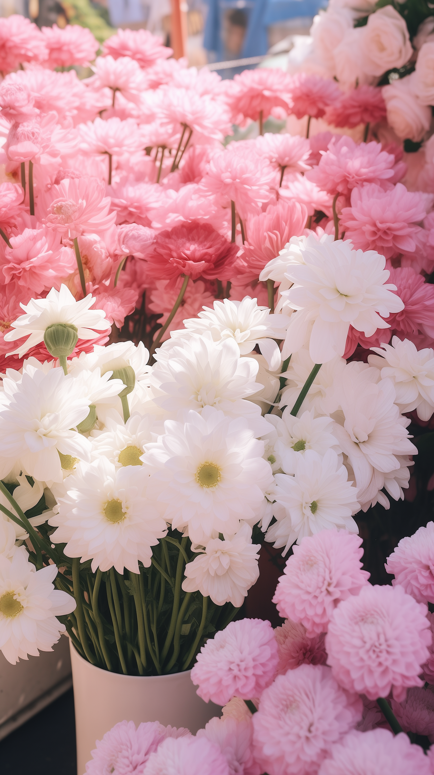 Pastel Petals and White Chrysanthemum Harmony