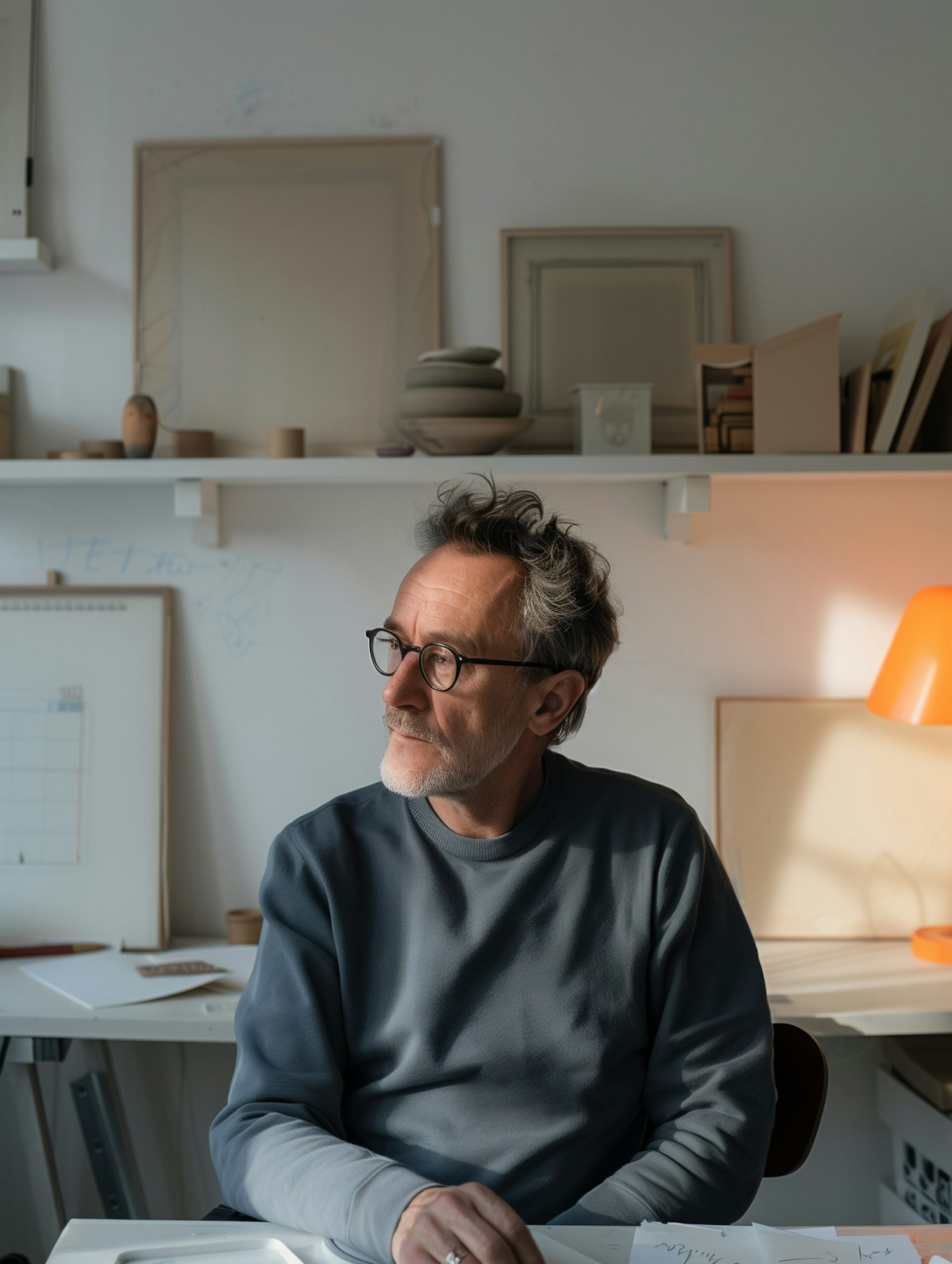 Thoughtful Elderly Man at His Desk