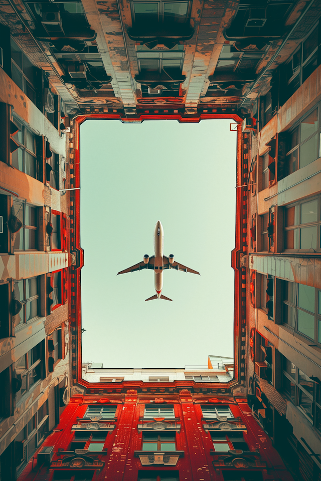 Urban Skyline with Airplane