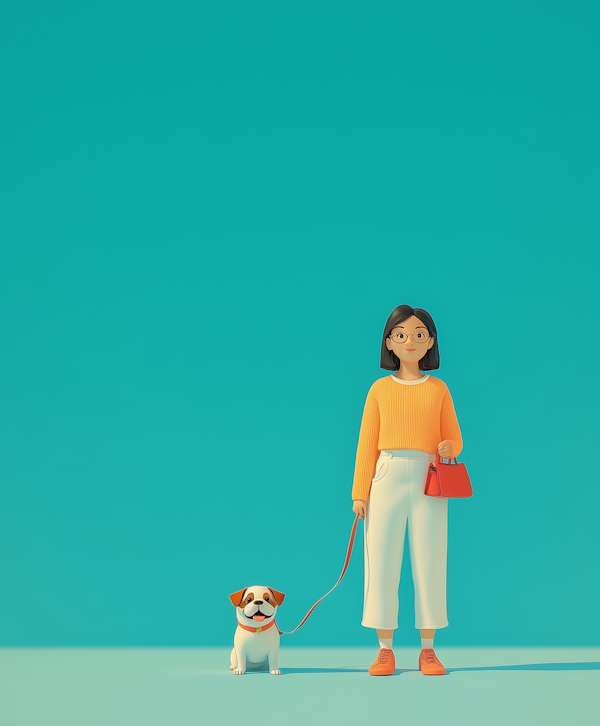 Woman with Dog on Teal Background