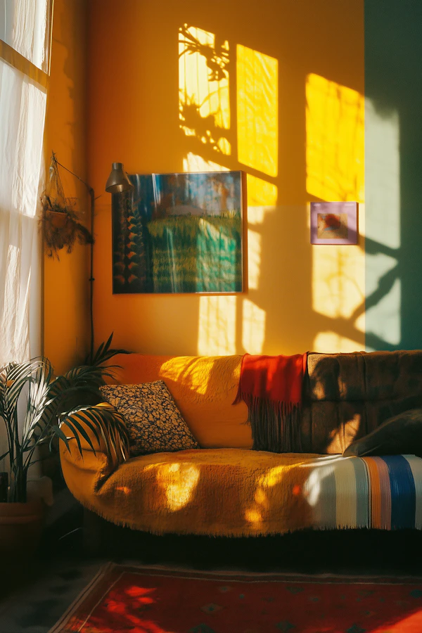 Cozy Living Room with Yellow Couch