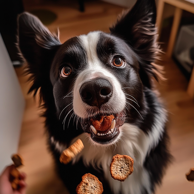 Playful Border Collie Catching Treats