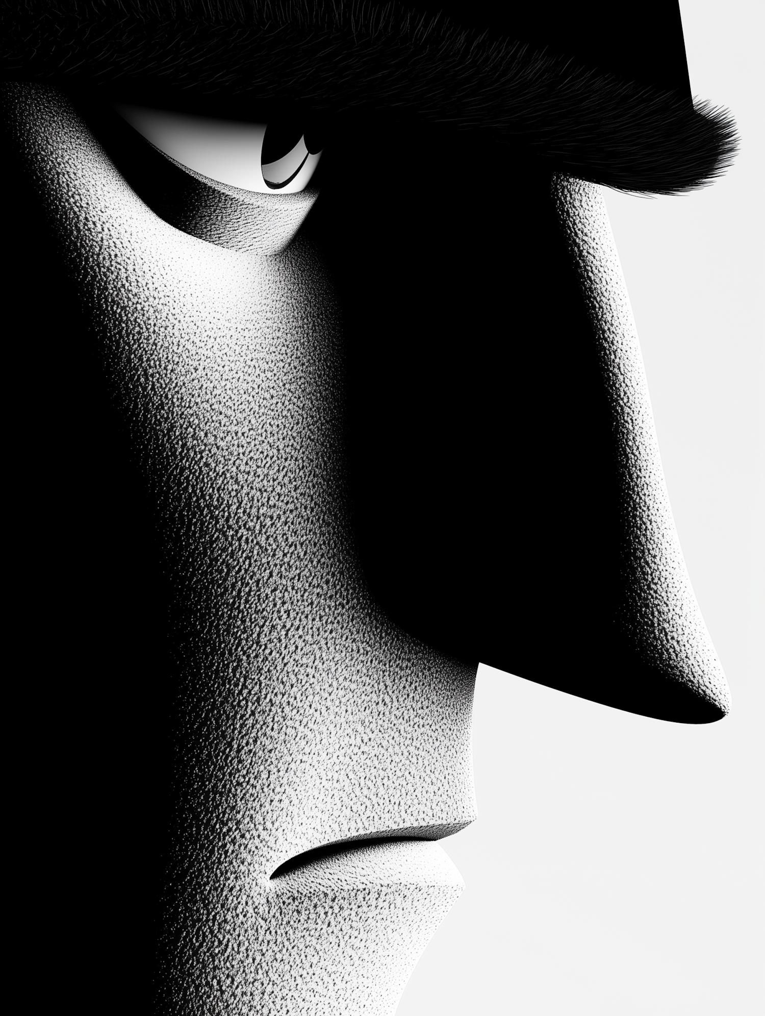 Dramatic Monochrome Face Close-up