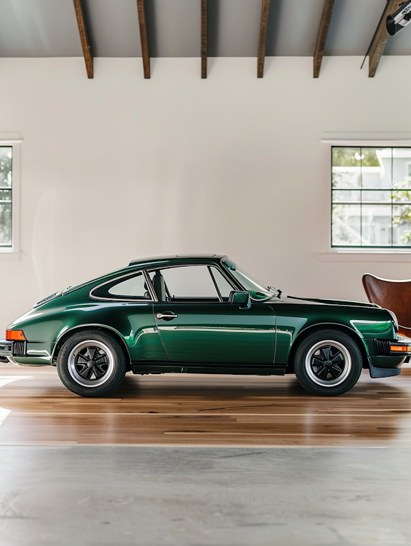 Classic Green Sports Car in Elegant Indoor Setting