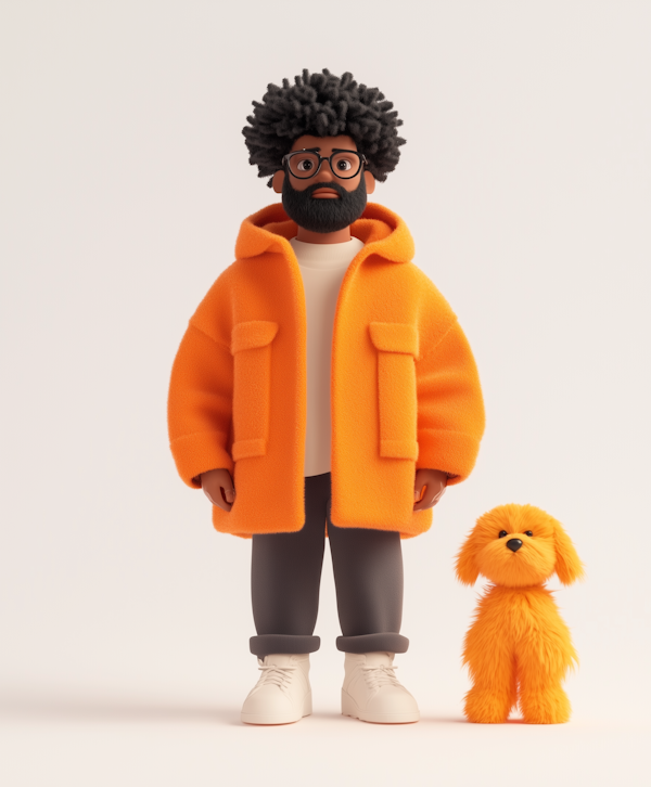 Stylized Man with Matching Orange Dog