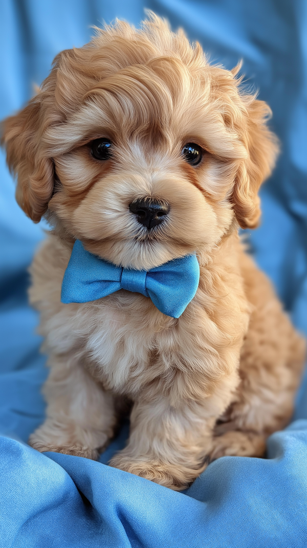 Adorable Poodle Puppy in Blue Bow Tie