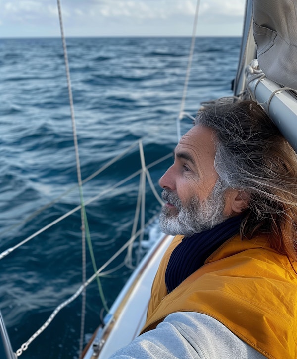 Contemplative Man on Boat