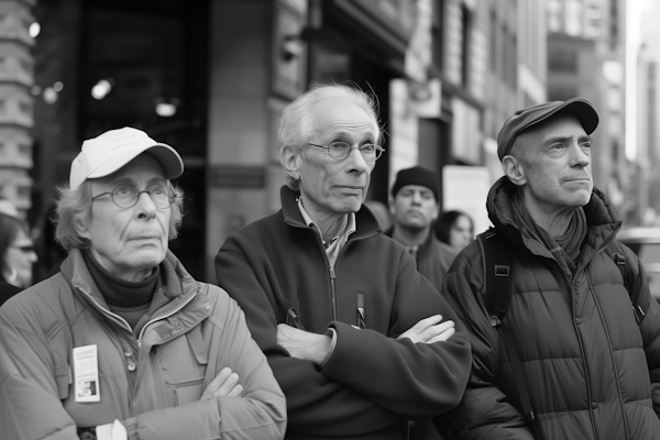Three Elderly Men Observing Intently