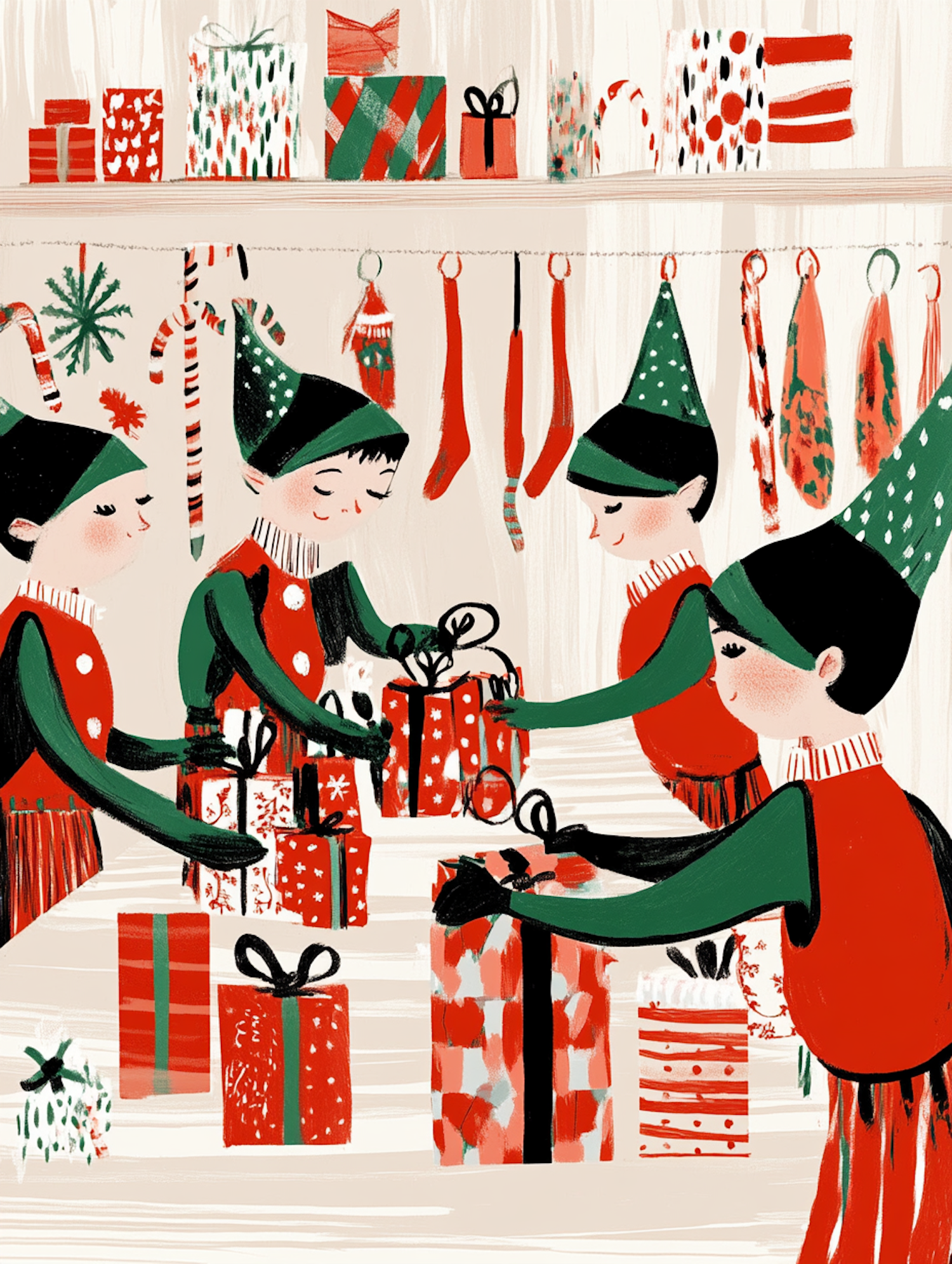 Festive Elves Wrapping Gifts