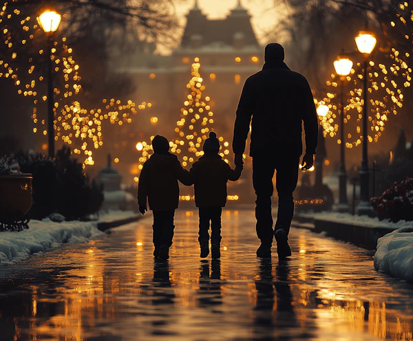 Serene Winter Scene with Family