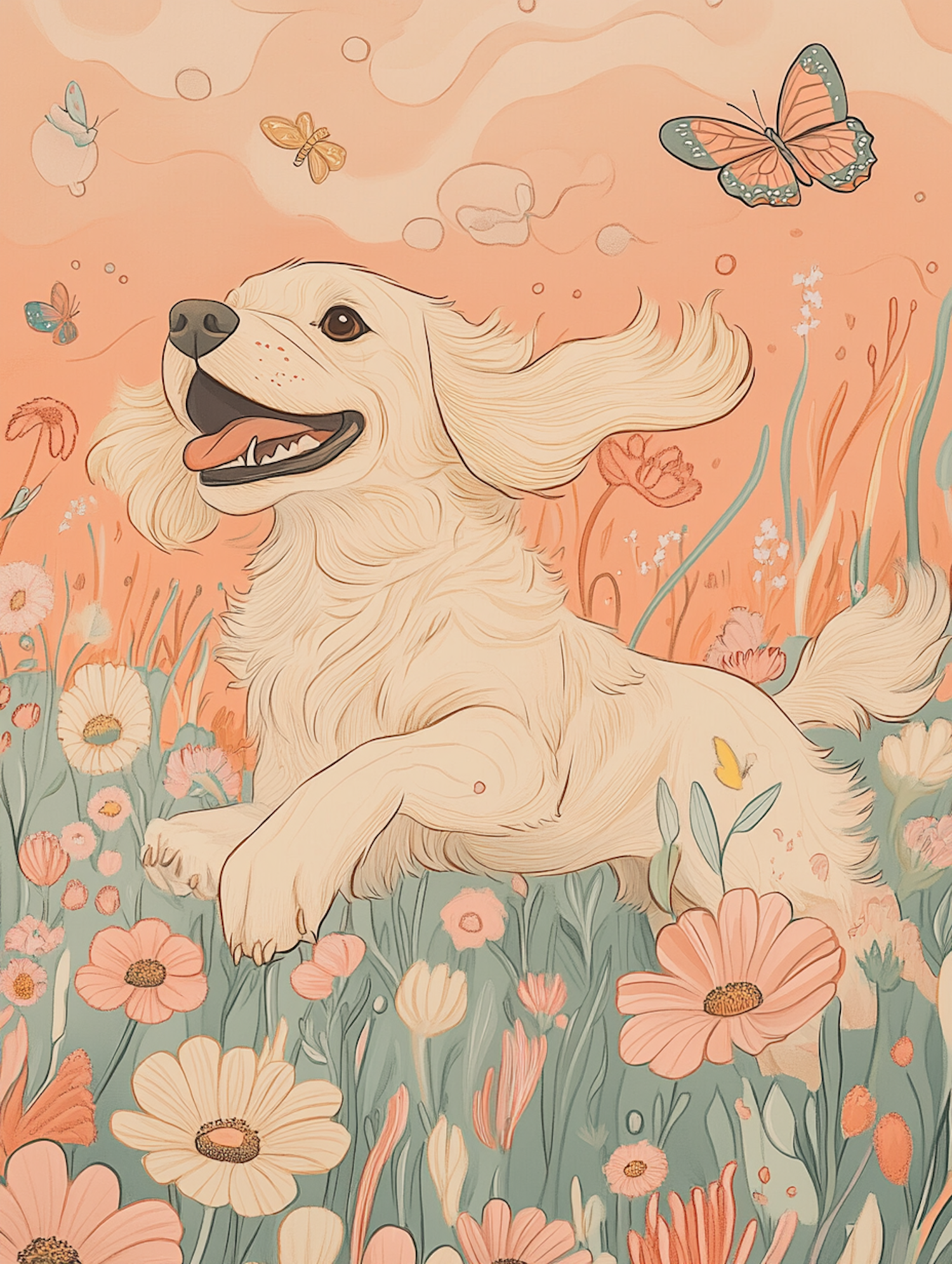 Joyful Dog in Flower Field