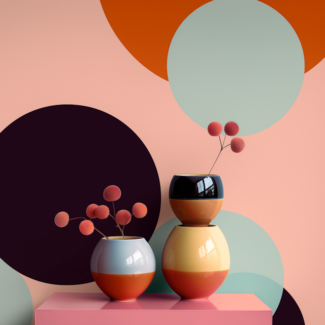 Asymmetrical Two-Toned Vases with Geometric Background