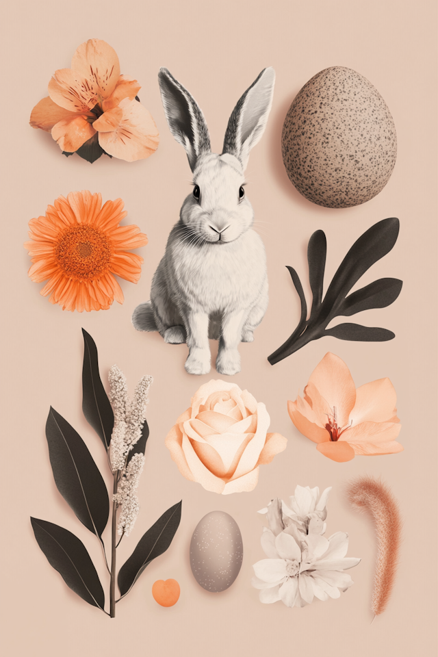 Serene Rabbit with Floral Elements