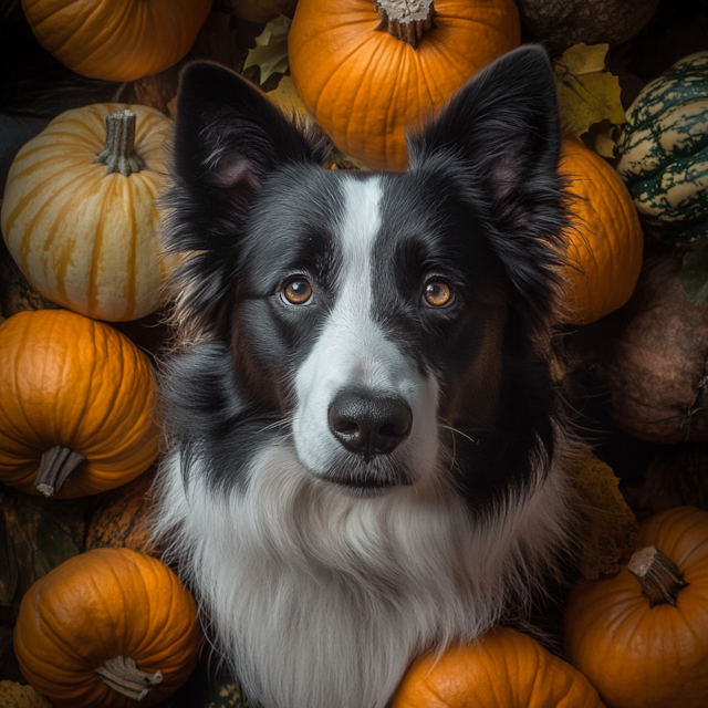 Border Collie with Pumpkins