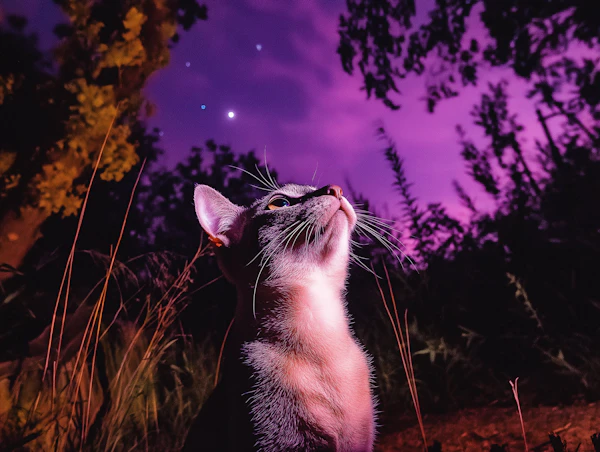 Mystical Cat Under the Starlit Sky