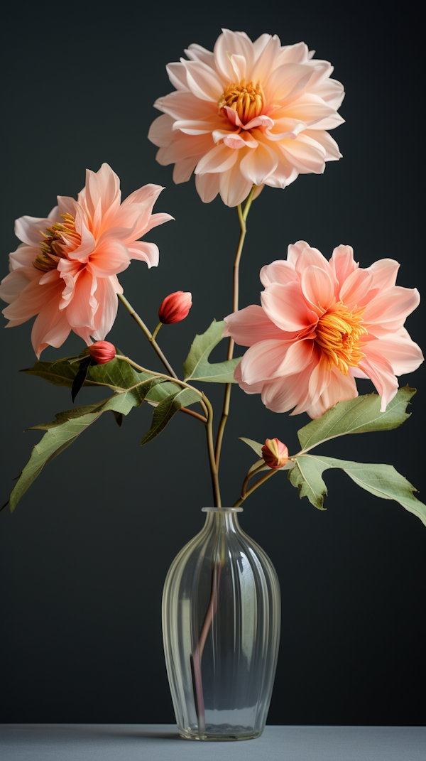 Tranquil Peach Blossoms in Glass Vase