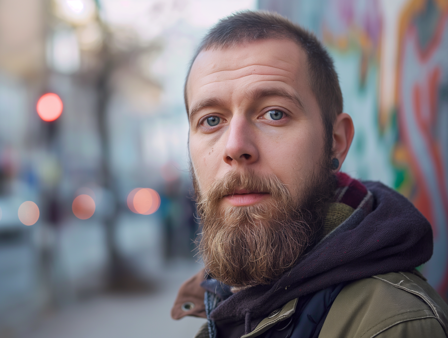 Portrait of a Bearded Man with Tattoos