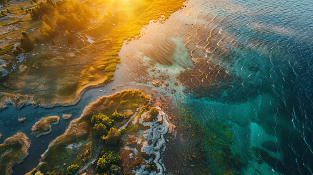 Sunset Aerial View of Coastal Landscape