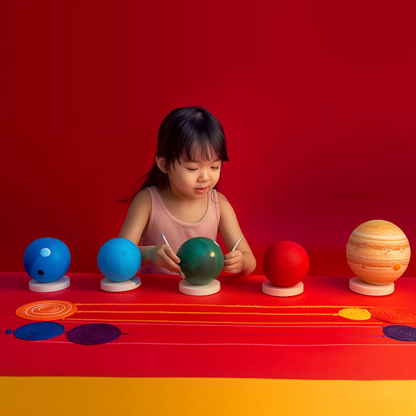 Young Girl Painting Solar System Models