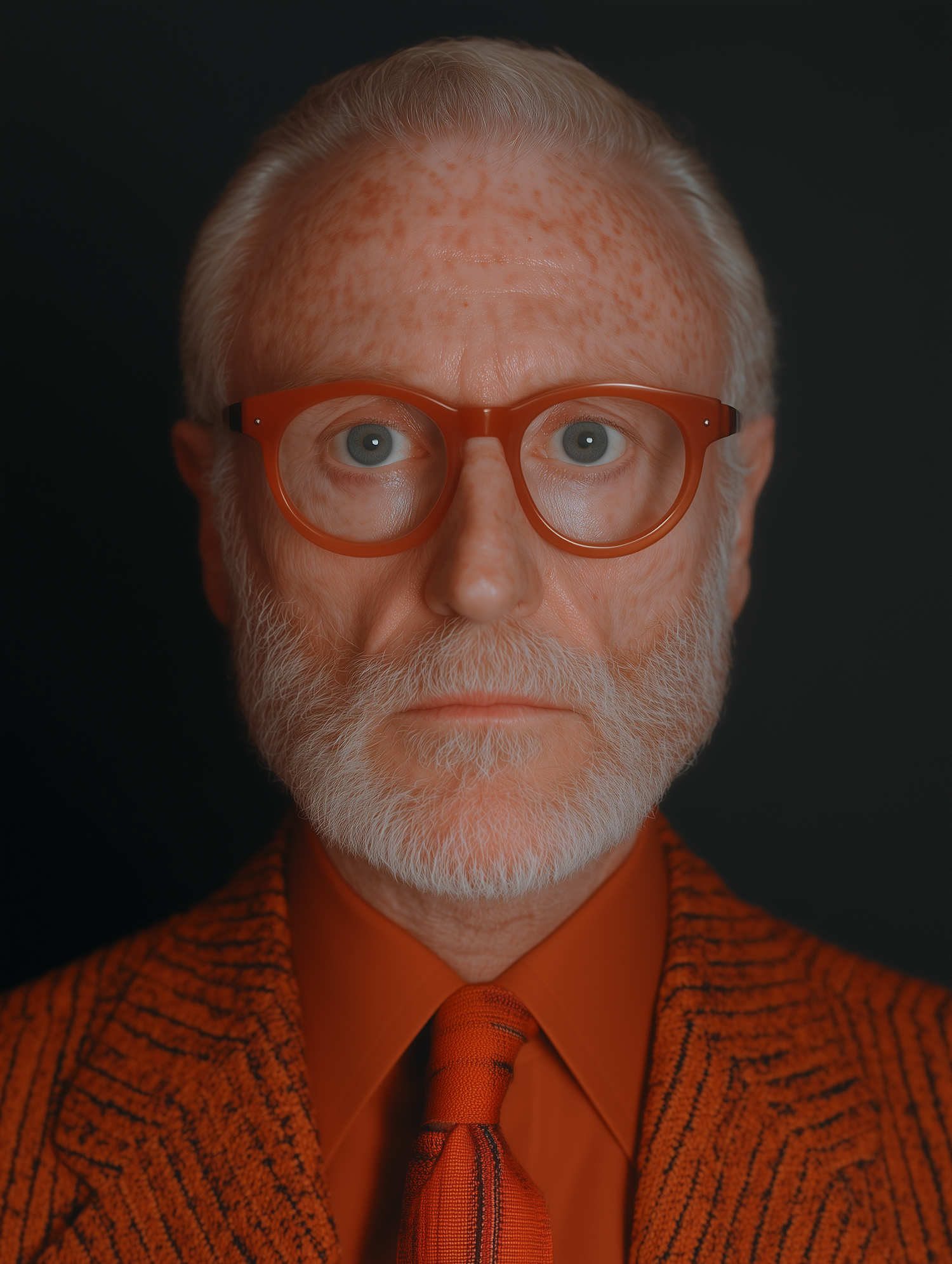 Man in Orange Suit with White Hair