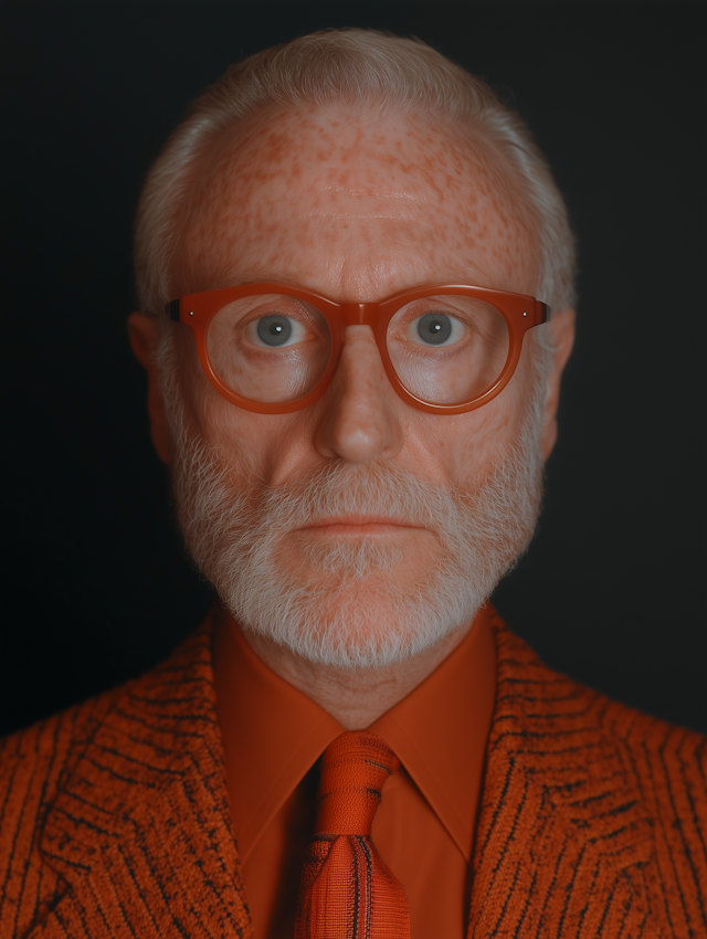 Man in Orange Suit with White Hair