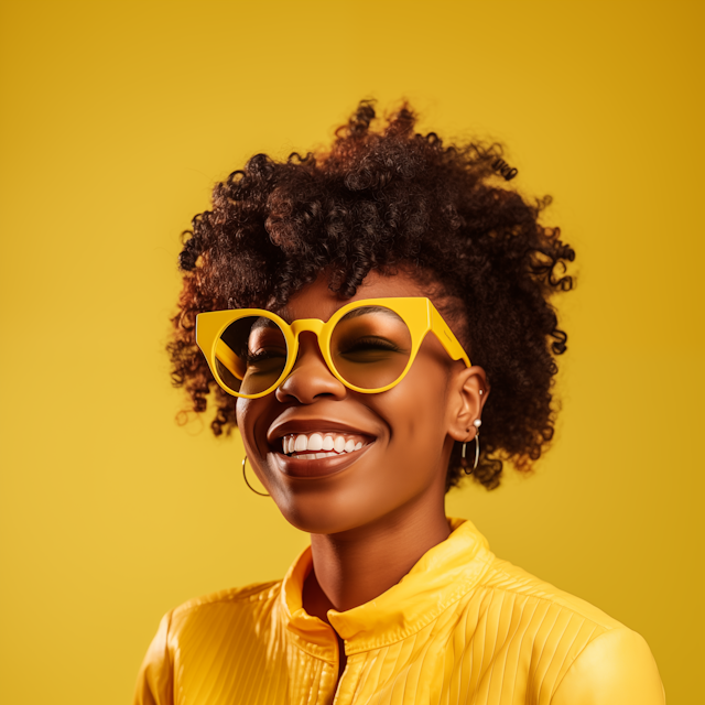 Joyful African American Woman with Yellow Accents