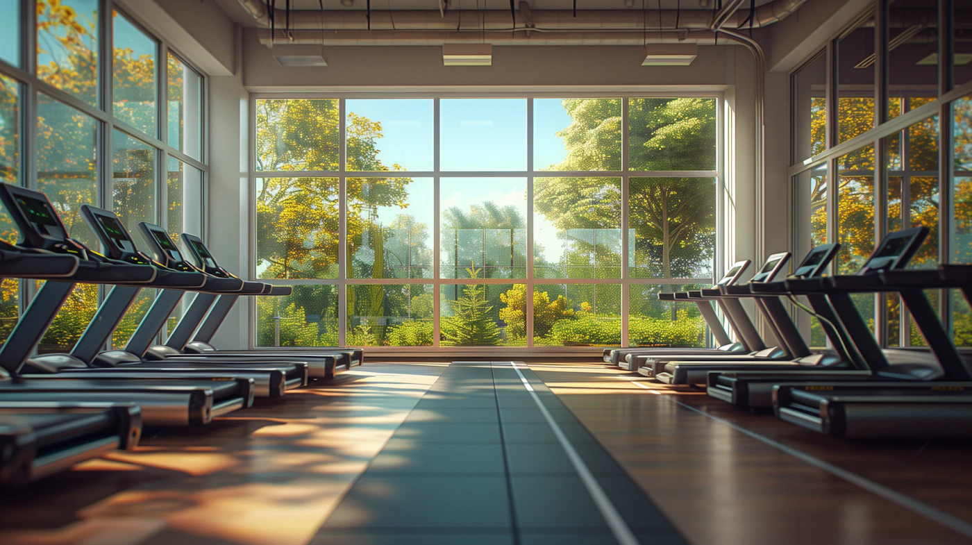 Bright modern fitness center with training equipment