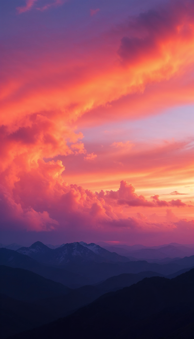 Sunset Over Mountain Range