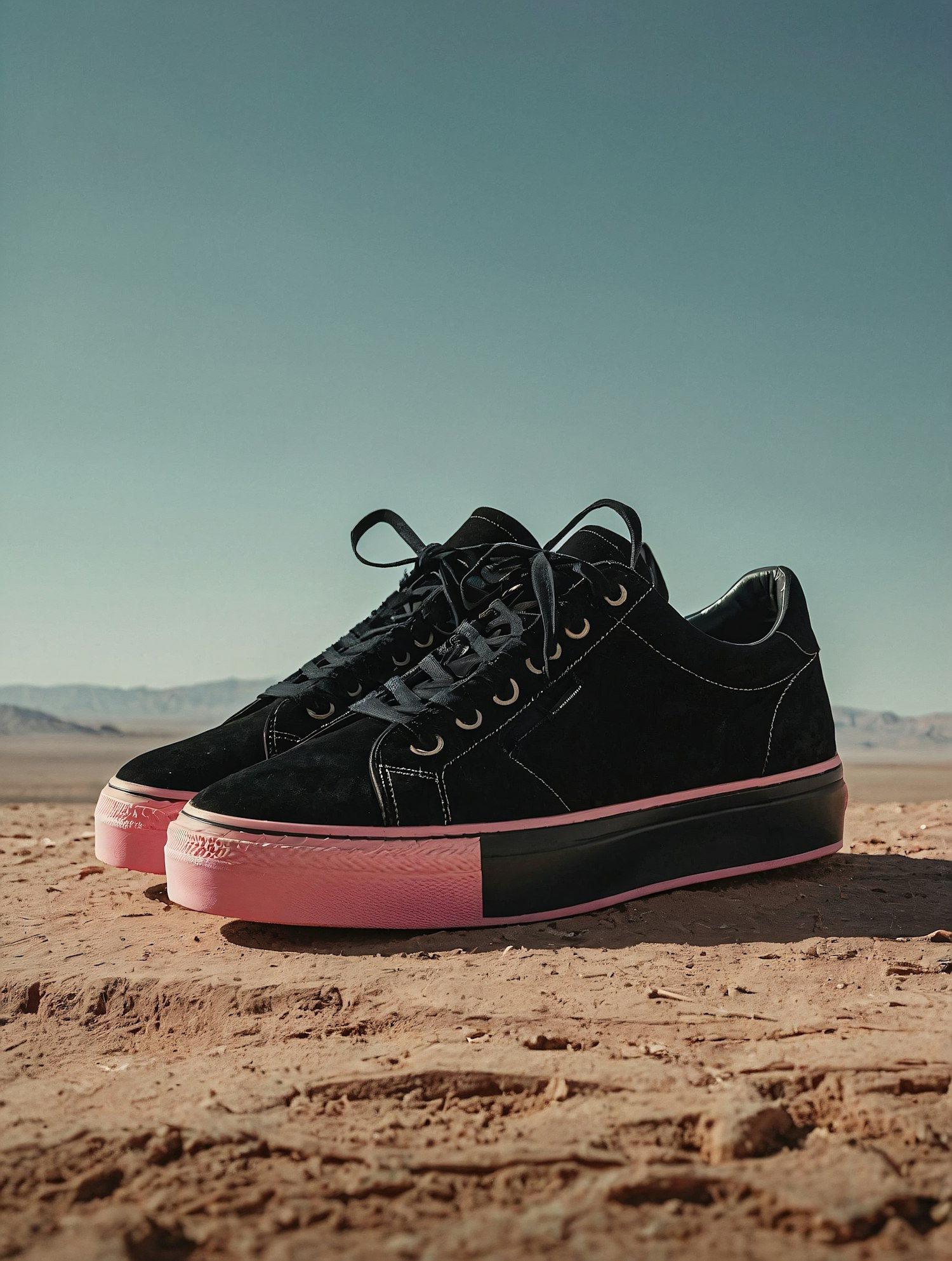 Black Sneakers with Pink Soles in Desert