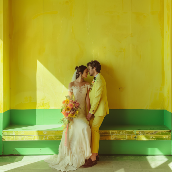 Wedding Couple on Bench