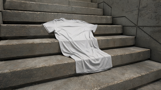 White T-shirt on Concrete Stairs