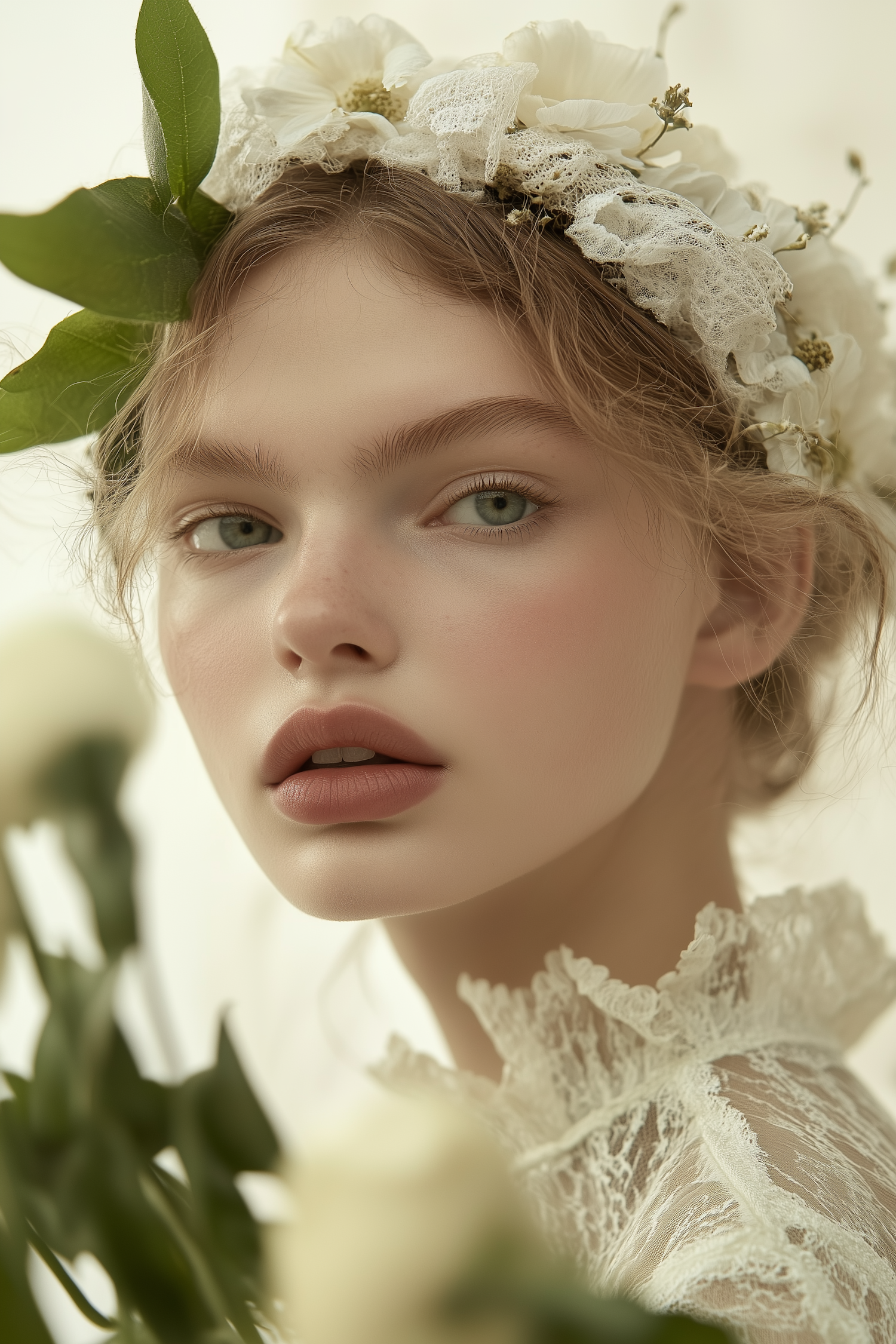 Portrait of a Young Woman with Floral Crown