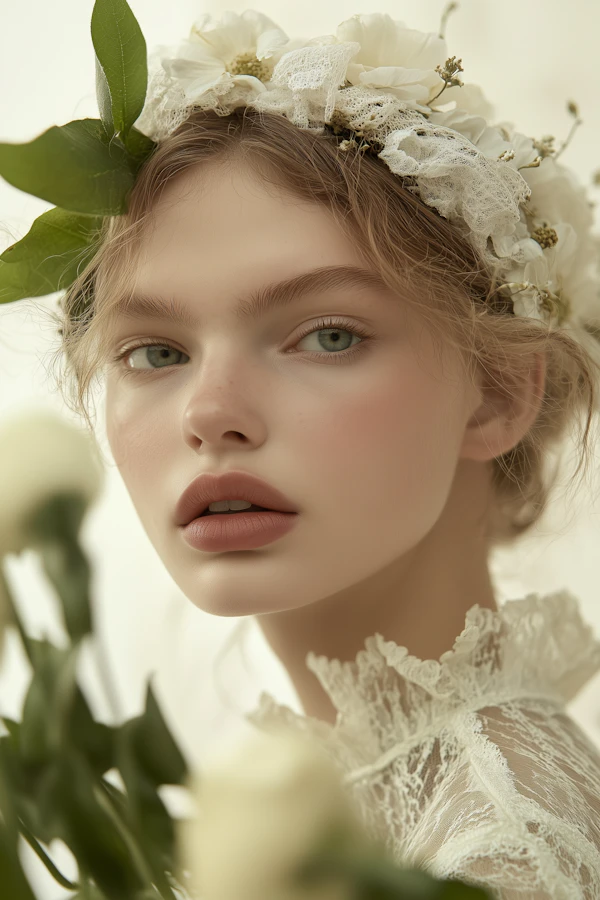 Portrait of a Young Woman with Floral Crown