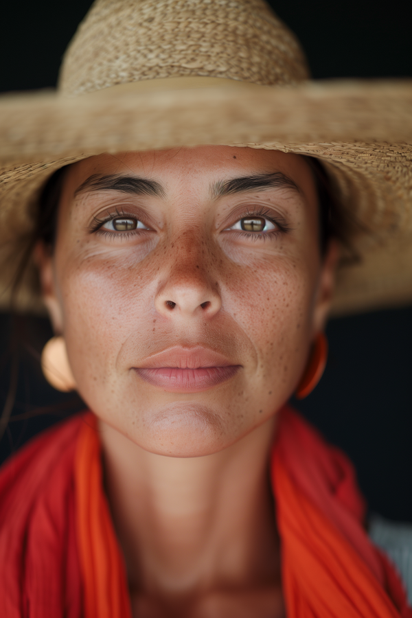 Serene Woman with Straw Hat