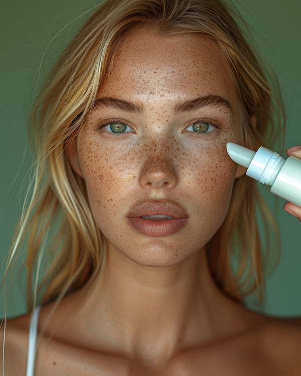 Close-Up Portrait of Woman Applying Skincare Product