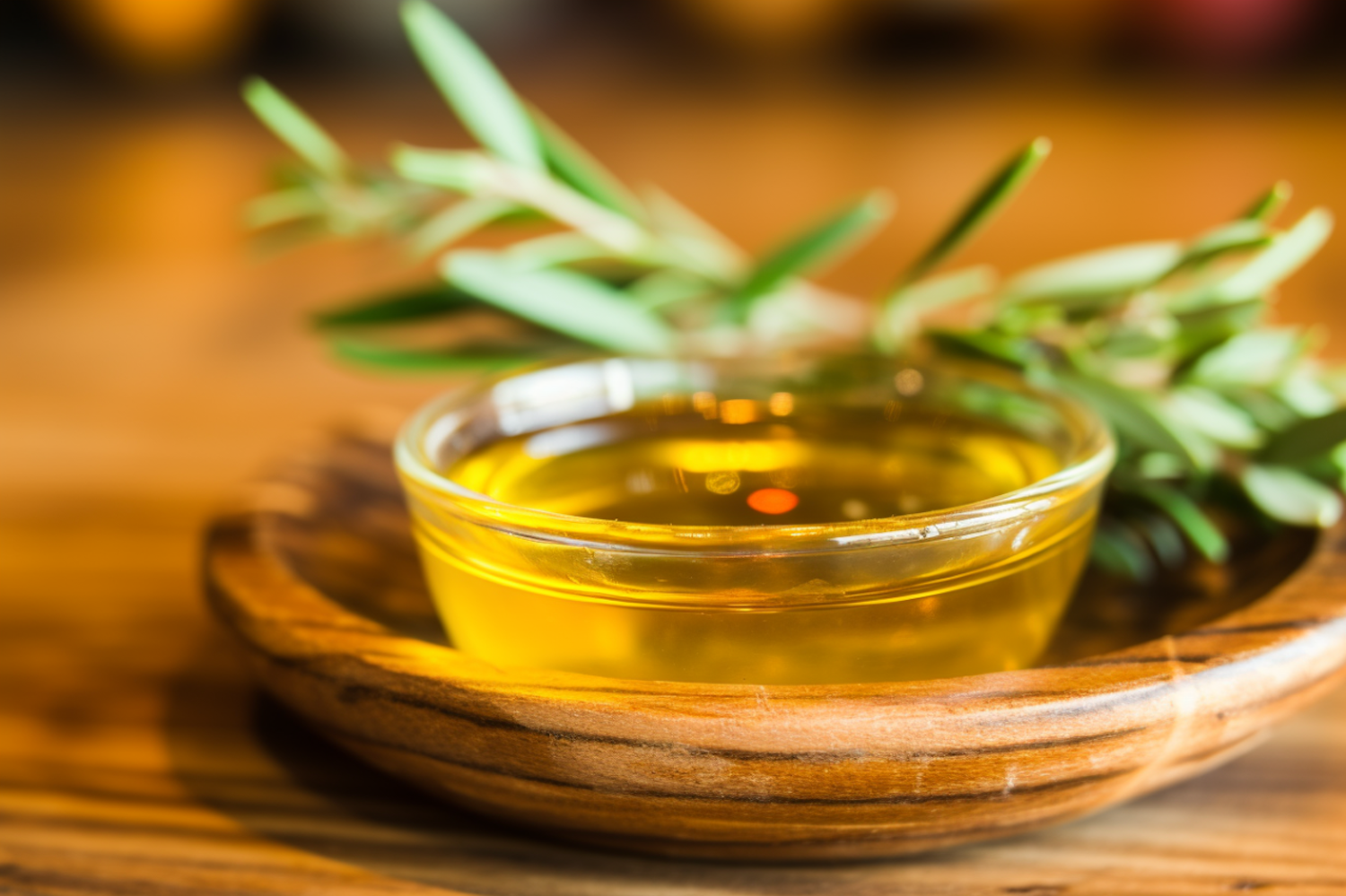 Amber Elixir in Nested Bowls with Olive Sprig