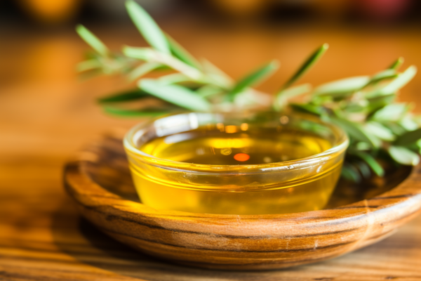 Amber Elixir in Nested Bowls with Olive Sprig